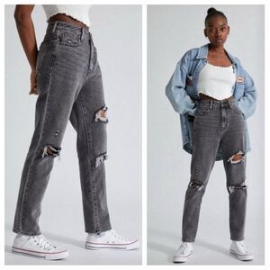 PacSun High Rise Mom Jeans Faded Black Ripped 29 Waist